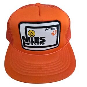 Headwear Niles Auto Supply Orange Trucker Hat Smiley Face Snapback Cap Vintage